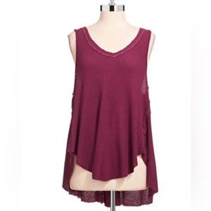 Free People Burgundy High‎ Low Waffle Knit Slouchy Tank Top blouse layered small